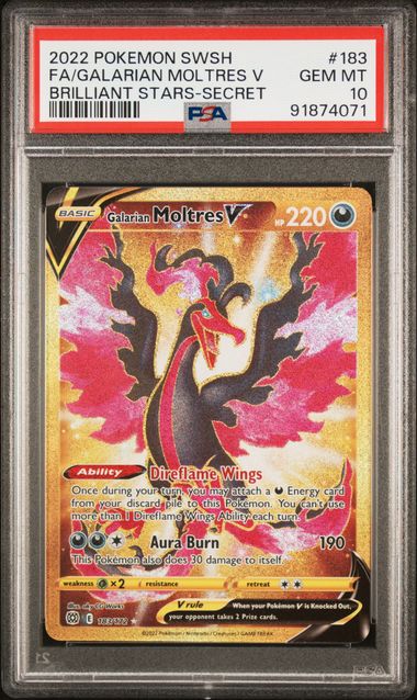 Pokemon - Brilliant Stars - Galarian Moltres V Secret #183 - 2022 - PSA 10