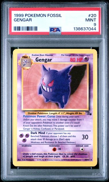 Pokemon - Fossil - Gengar #20 - 1999 - PSA 9