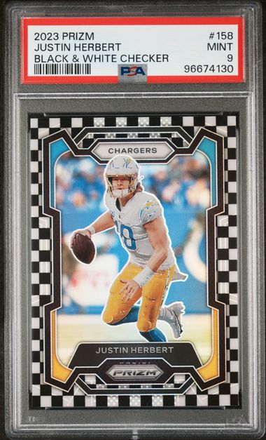 Panini - Prizm - Black and White Checker Justin Herbert #158 - 2023 - PSA 9