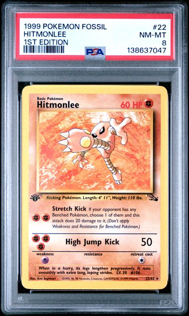 Pokemon - Fossil - Hitmonlee 1st Edition #22 - 1999 - PSA 8