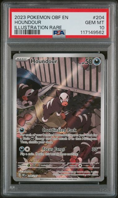 Pokemon - Obsidian Flames - Houndour IR #204 - PSA Gem Mint 10 - 2023