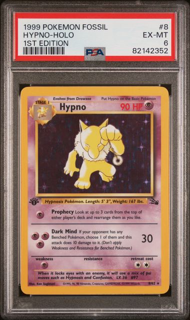 Pokemon - Fossil - Hypno 1st Edition Holo #8 - PSA Ex-Mt 6 - 1999