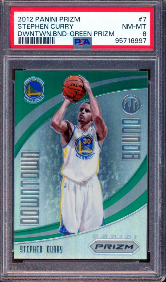 PSA - Mint - 8 - 2012 Panini Prizm - DWNTWN- BND-GRN-PRIZM - Stephen Curry - #7