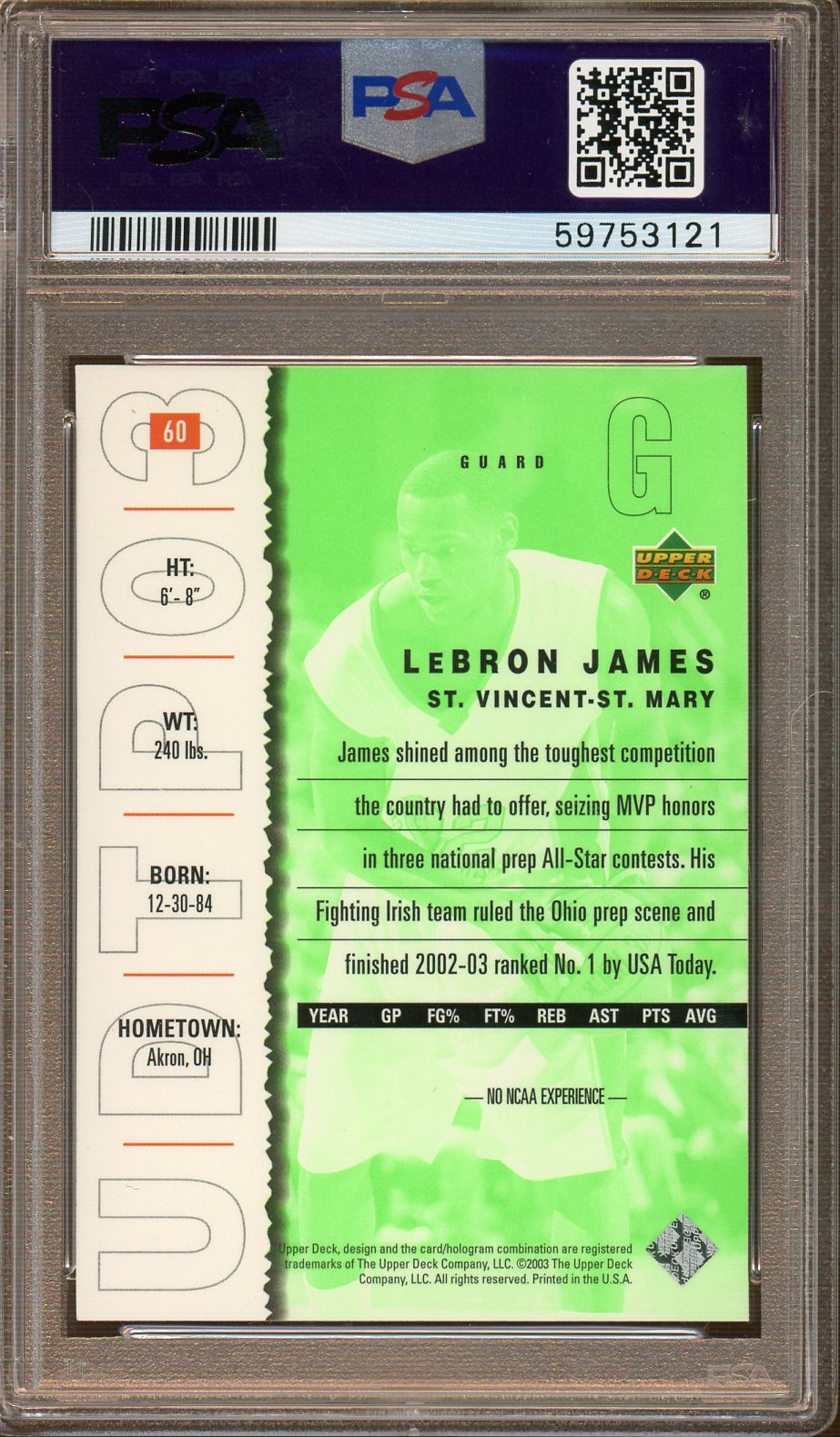 PSA - Mint - 9 - 2003 - Upper Deck - Top Prospects - LeBron James