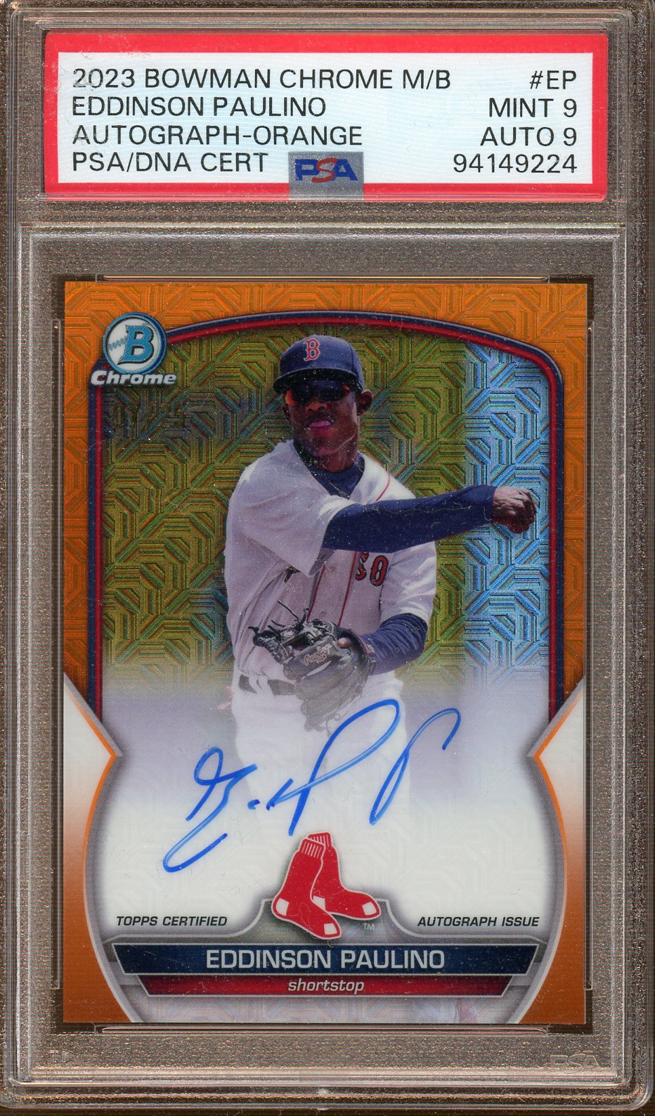 Topps - Bowman Chrome - Orange Auto - Eddison Paulino - 2023 - PSA 9