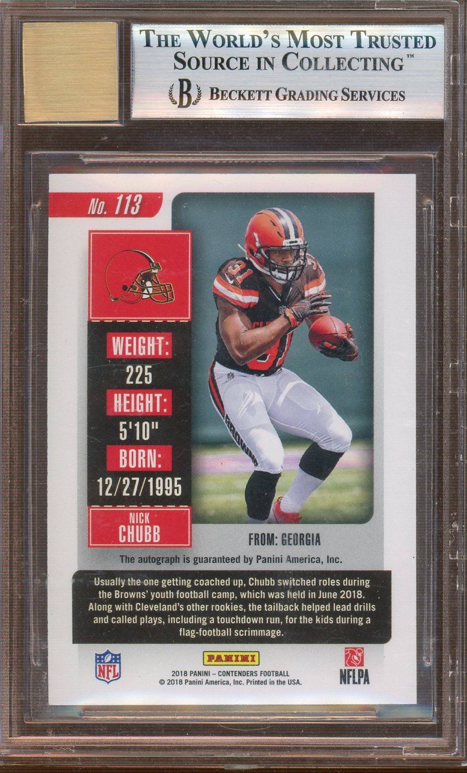 Panini - Contenders - Red Zone - Nick Chubb #113A - 2018 - BGS 9 Auto 10
