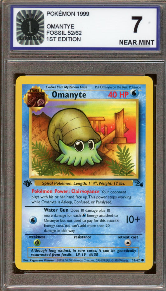 Player One Service - Near Mint 7 - Pokemon - 1999  - Fossil - Omanyte - 1st Edition