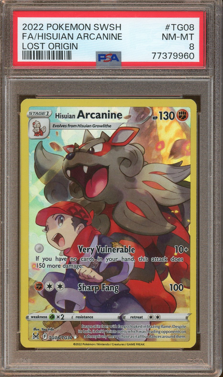 PSA - NM-MT 8 - 2022 - Pokemon - Lost Origin - Hisuian Arcanine - Full Art