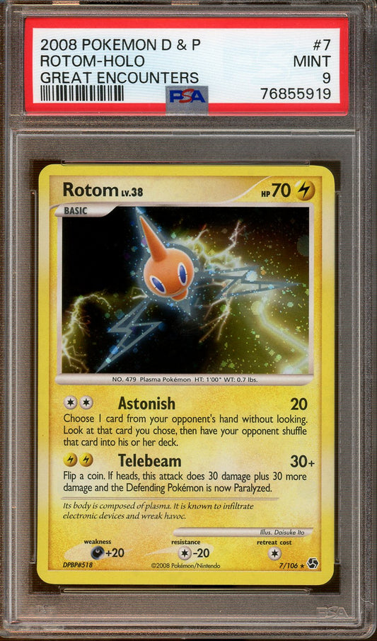 PSA - MINT 9 - 2008 - Pokemon - D&P- Rotom-Holo- Great Encounters