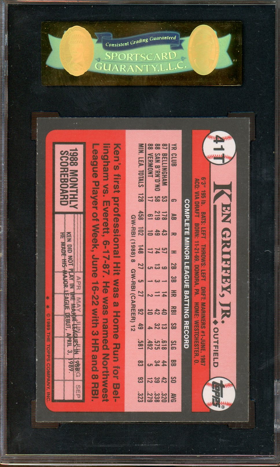 SGC NM-MT+ 9 - 1989 Topps- Traded- Ken Griffey Jr - RC