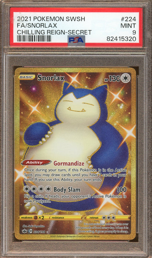 PSA - Mint 9 - 2021 Pokemon SWSH - Snorlax FA - Chilling Reign Secret