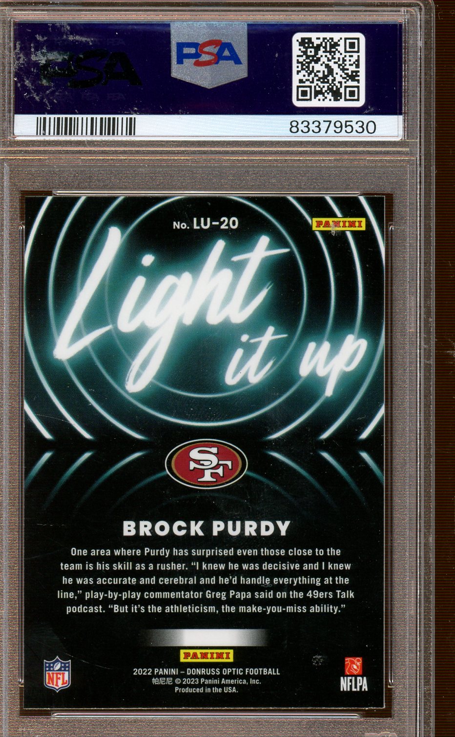 PSA - Gem MInt - 2022 - Panini Donruss Optic - Brock Purdy - Light It Up