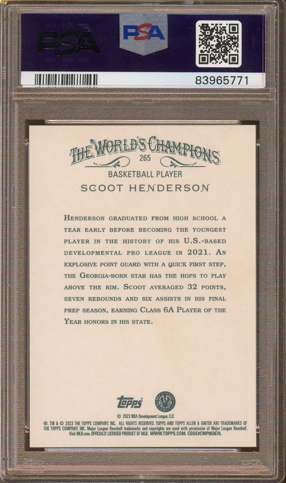 PSA -  Gem Mint 10 - 2023 - Allen & Ginter - #265 Scoot Henderson