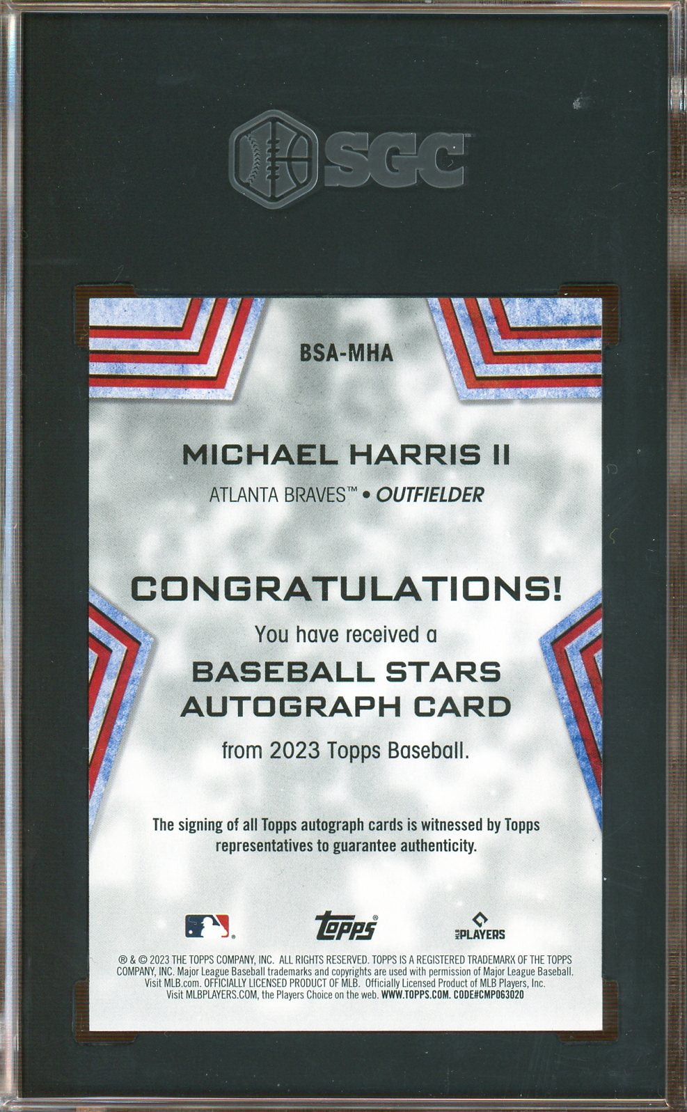 SGC 10 - Auto 10 - 2023 Topps - Baseball Stars - Michael Harris - Autographed