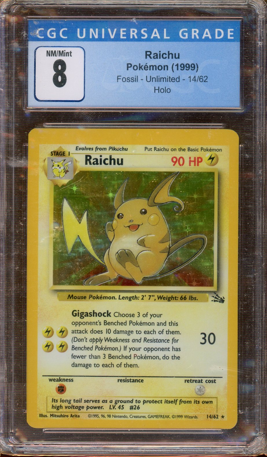 CGC -  MINT 8 - 1999 - Pokemon - Fossil - Raichu - Holo