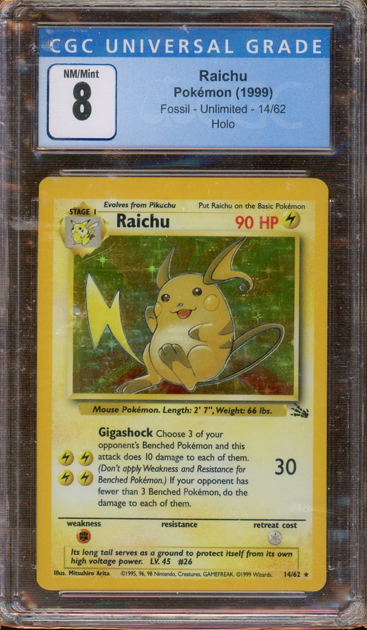 CGC -  MINT 8 - 1999 - Pokemon - Fossil - Raichu - Holo