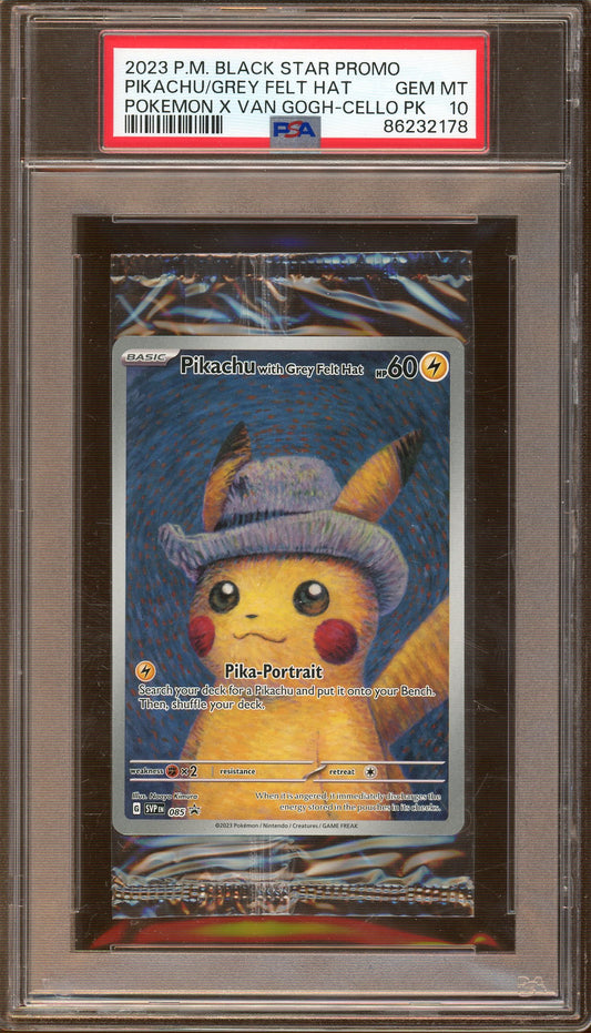 PSA - GEM MT 10 - 2023 - Pokemon - Pokemon X Van Gogh Cello Pack - Pikachu/Grey Felt Hat