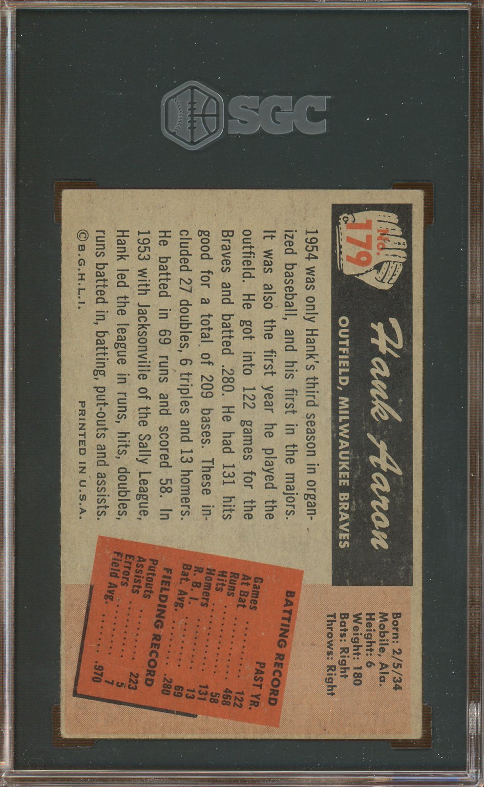 SGC 4.5 - 1955 Bowman - #179 Hank Aaron