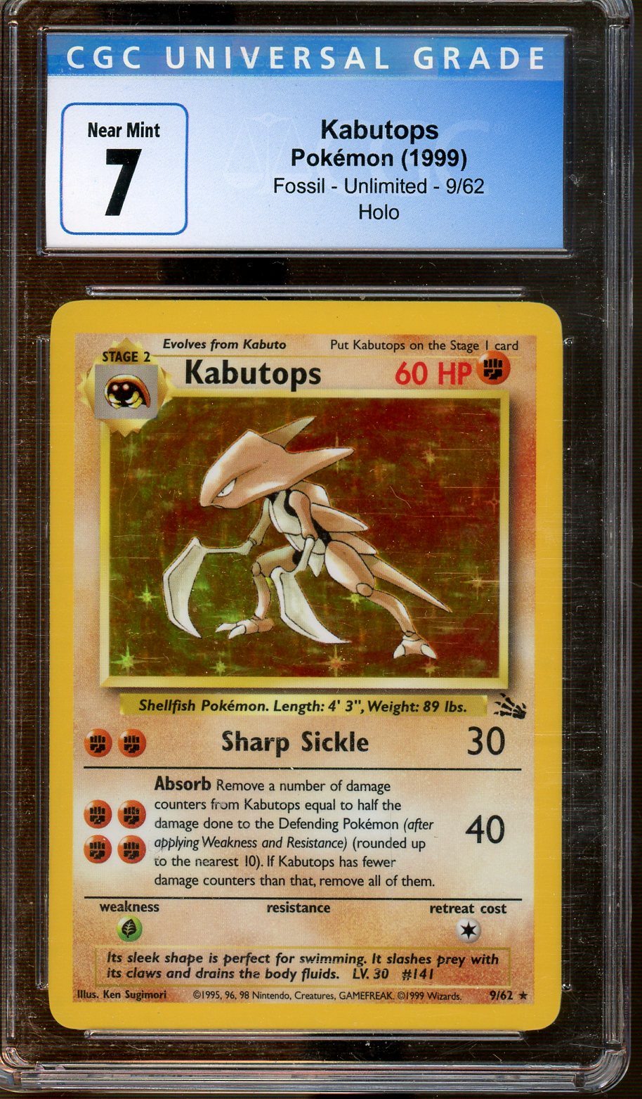 CGC - Near Mint 7 - Pokemon 1999 Fossil - Kabutops - Holo