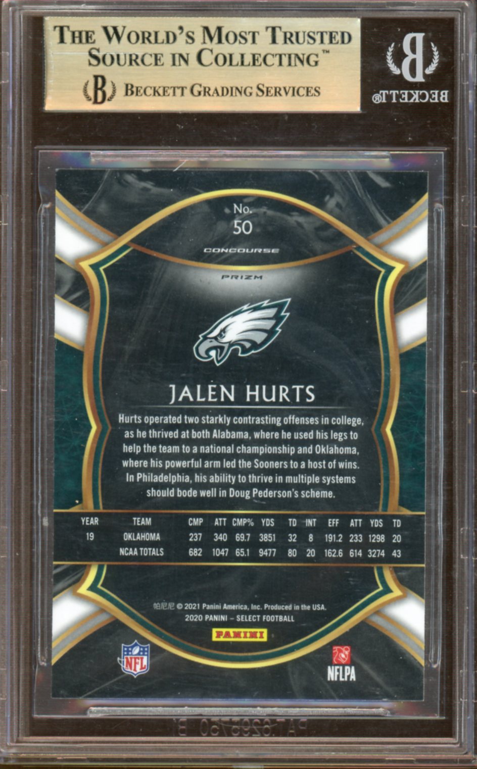 BECKETT - Gem Mint - 9.5 - 2020 - Select - Jalen Hurts - Prizm Silver