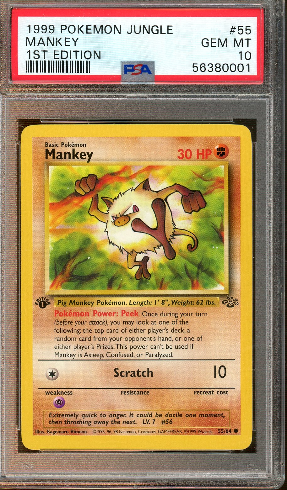 PSA - Gem Mint 10 - Pokemon 1999 Jungle - Mankey - 1st Edition