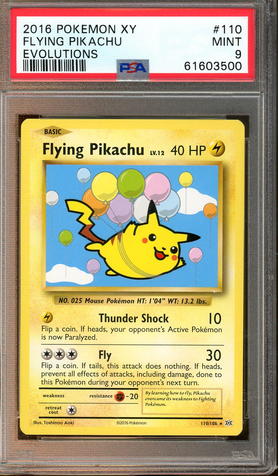 PSA - Mint 9 - Pokemon 2016 XY - Flying Pikachu - Evolutions