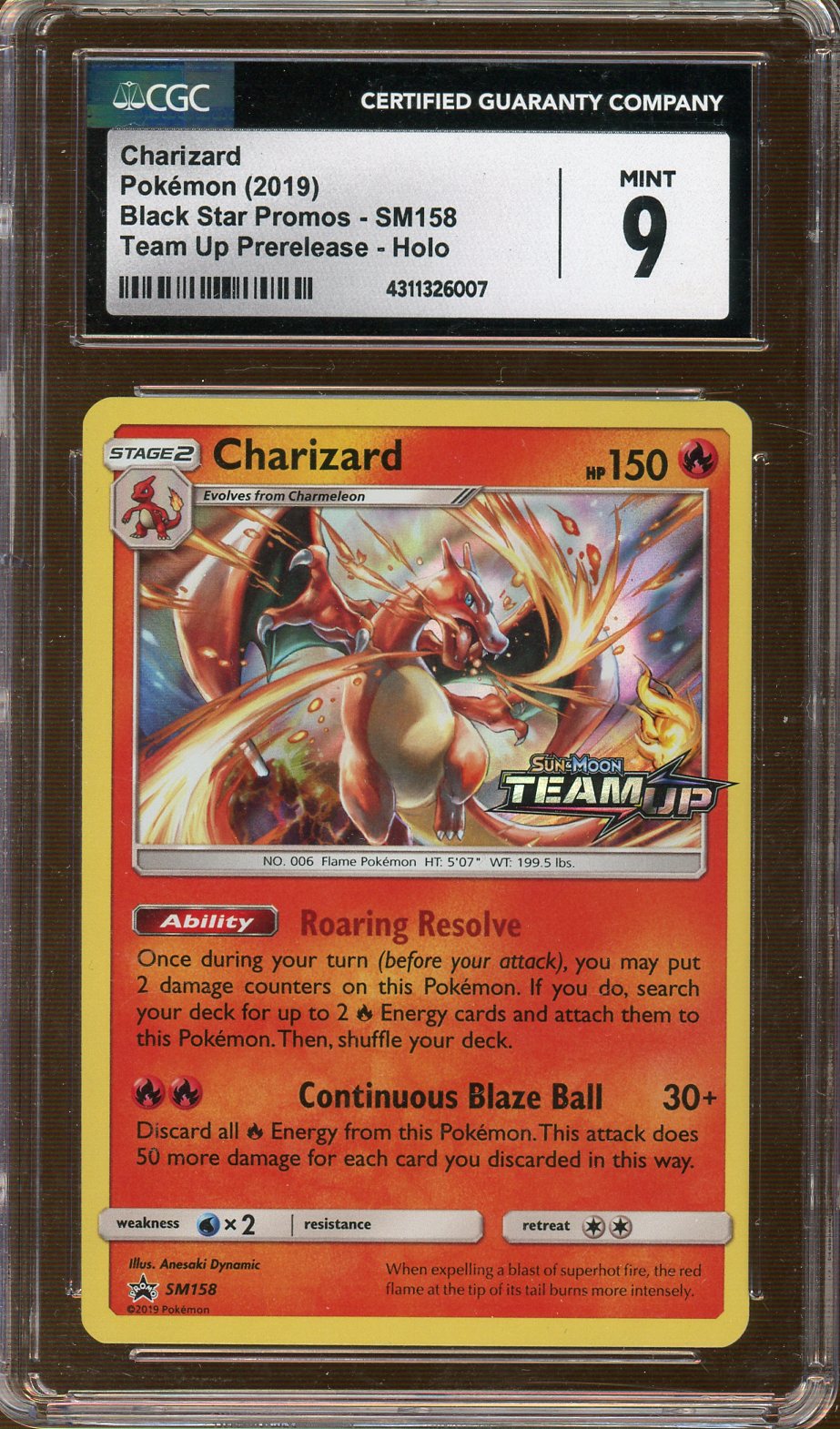 CGC - Mint - 9 - 2019-  Pokemon - Black Star Promos - Charizard - Holo - Team Up Prerelease