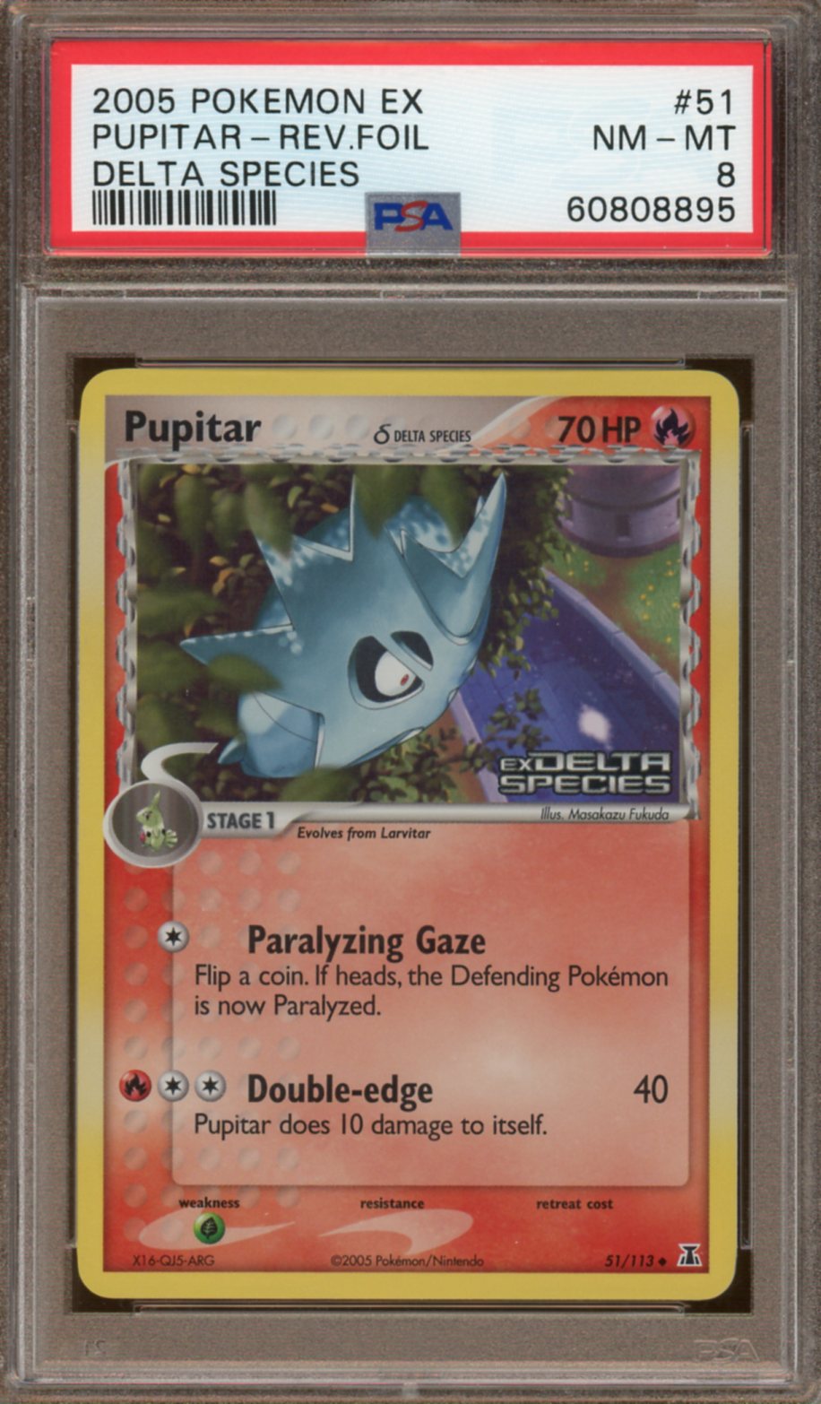 PSA - NM - MT 8 - 2005 - Pokemon - EX Delta Species - Pupitar (Reverse Foil)