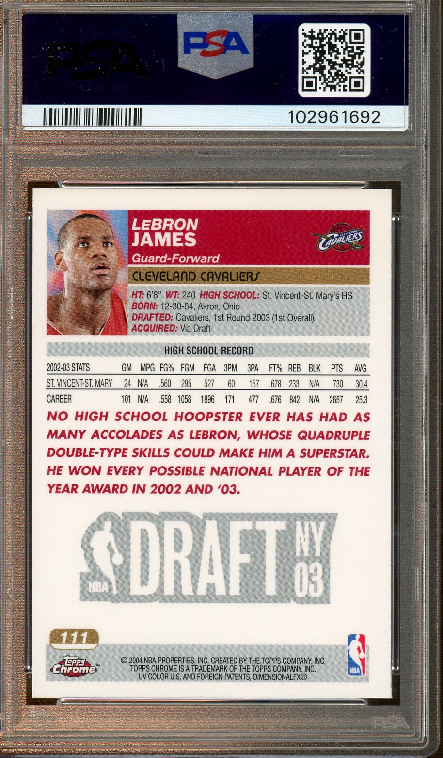 PSA - Mint 9 - 2003 Topps Chrome - LeBron James