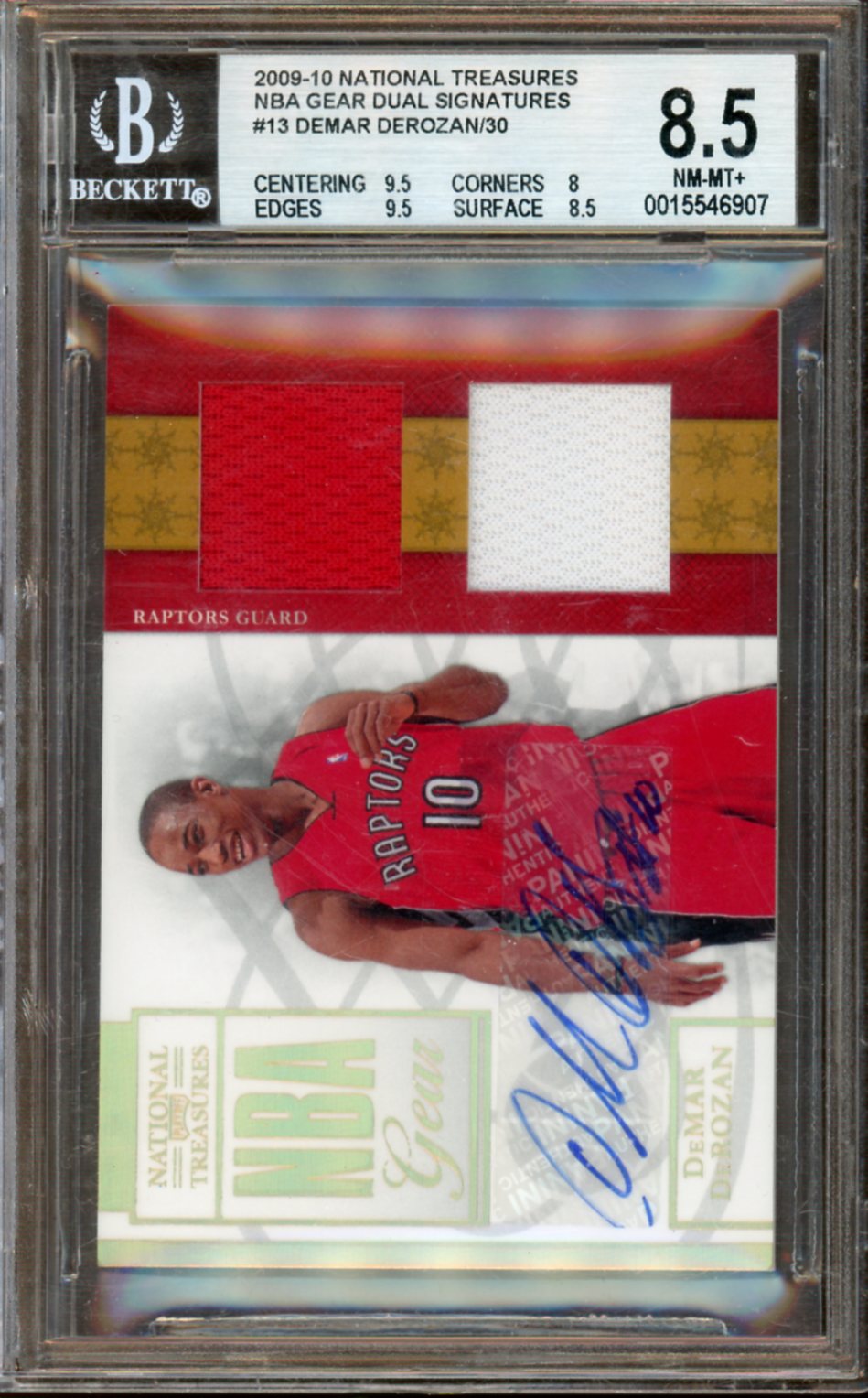 BGS 8.5 - Auto - 2010 National Treasures - DeMar DeRozan - NBA Gear Dual