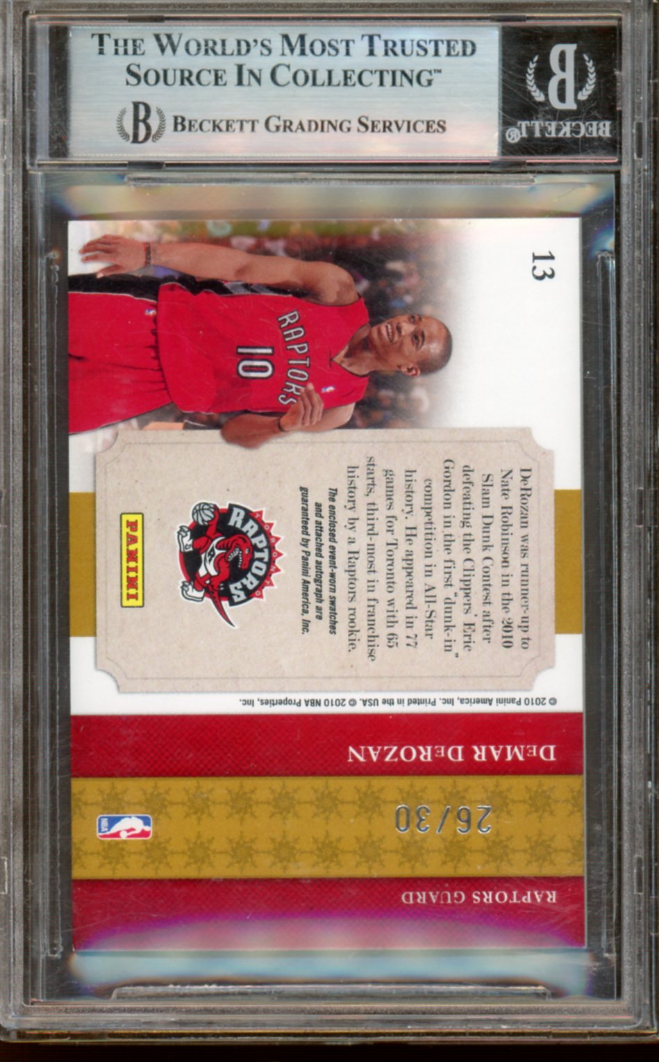 BGS 8.5 - Auto - 2010 National Treasures - DeMar DeRozan - NBA Gear Dual