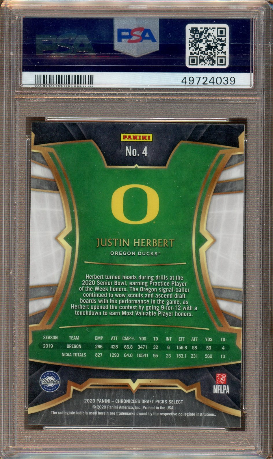 PSA - Gem Mint 10 - 2020 Panini Chronicles DP - Select - Justin Herbert