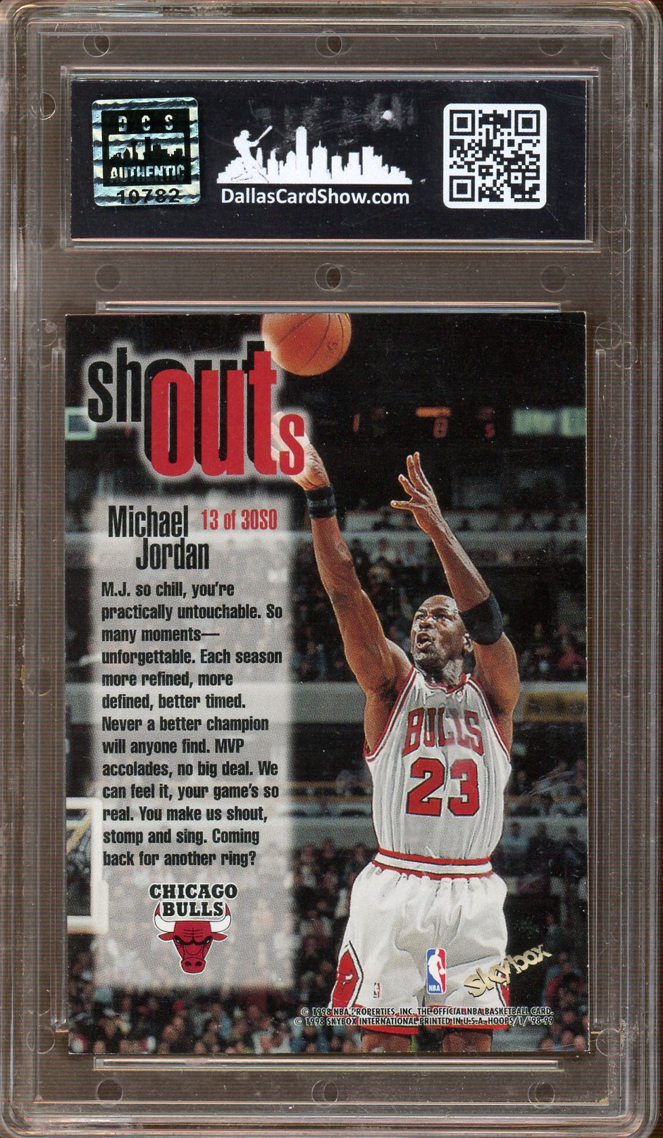 Dallas Card Show/ Hybrid Review Grading - NM-MT+ 8.5 - 1998 - Hoops - Shout Outs - Michael Jordan