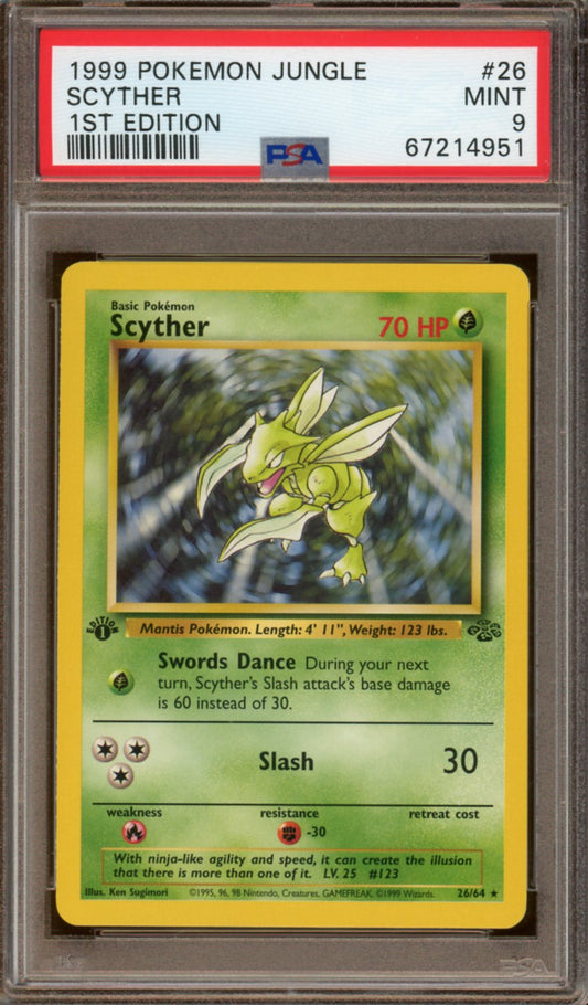 PSA - Mint 9 - 1999 - Pokemon - Jungle - Scyther  (1st Edition)