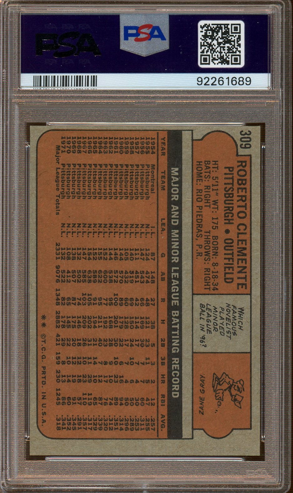 PSA NM 7 - 1972 Topps - Roberto Clemente