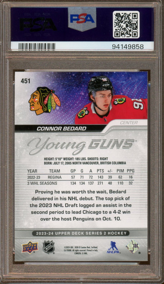 PSA - Mint 9 - 2023 - Upper Deck - Young Guns - Connor Bedard - #451