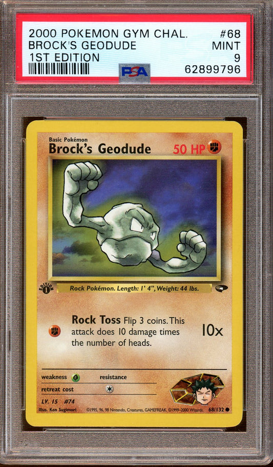 PSA -  MINT 9 - 2000 - Pokemon - Gym Challenge - Brock's Geodude - 1st Edition