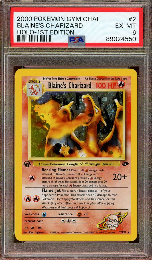 PSA - EX-MT 6 - 2000 - Pokemon - Gym Challenge - Blaine's Charizard - Holo - 1st Edition