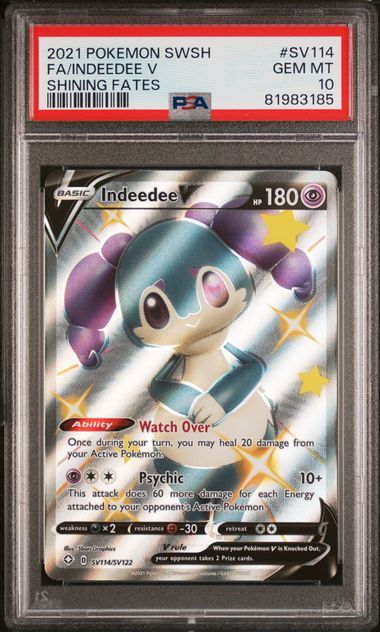 Pokemon - Shining Fates - Indeedee V FA #SV114 - 2021 - PSA 10