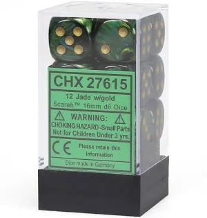 Chessex - 16mm d6 Dice Block - Jade/gold
