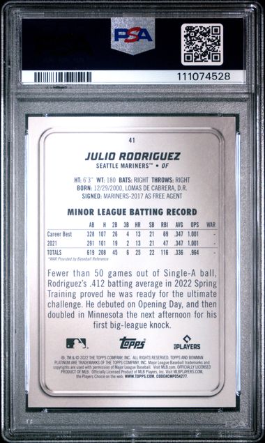 Topps - Bowman Platinum - Julio Rodrigues Pink #41 - PSA Gem Mint 10 - 2022
