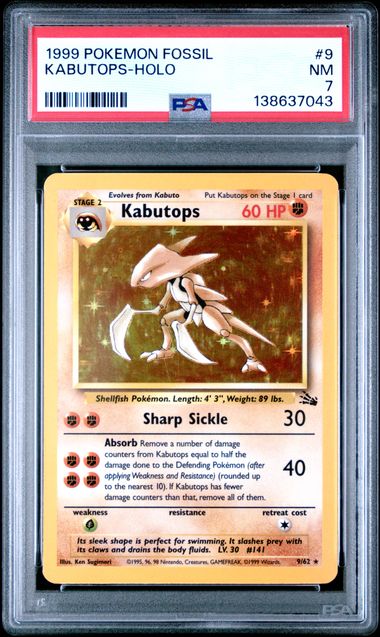 Pokemon - Fossil - Kabutops Holo #9 - 1999 - PSA 7