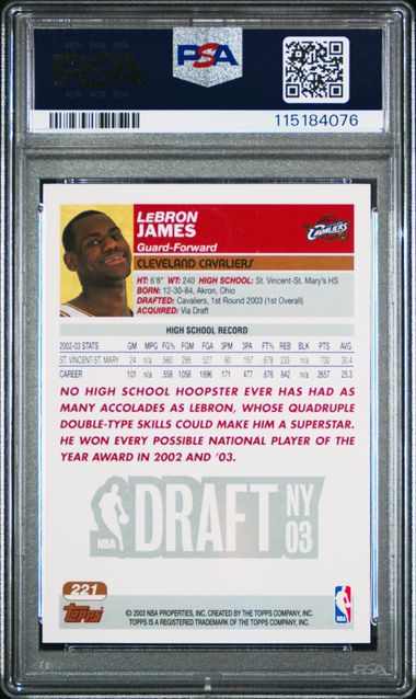 Topps - LeBron James #1 Draft Pick #221 - PSA NM-MT 8 - 2003
