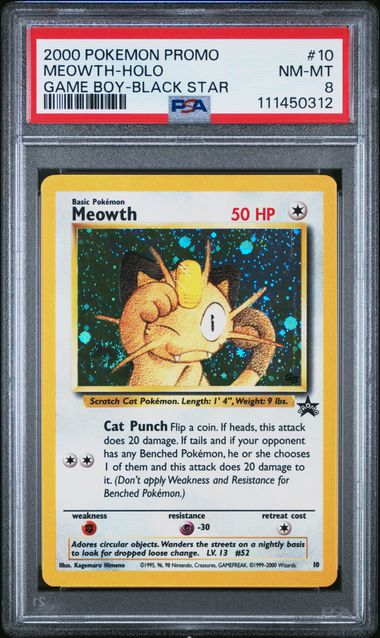 Pokemon - Game Boy Black Star Promo - Meowth Holo #10 - PSA NM-MT 8 - 2000