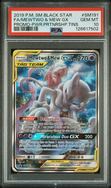 Pokemon - Power Partnership Tin Promo - Mewtwo & Mew GX #SM191 - PSA Gem Mint 10 - 2019