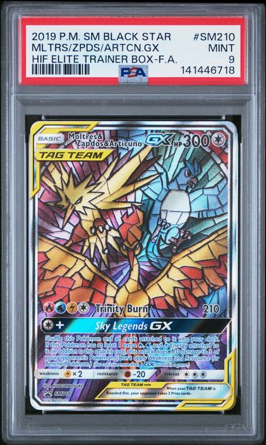 Pokemon - Hidden Fates ETB - Moltres, Zapdos, Articuno GX FA #SM210 - 2019 - PSA 9