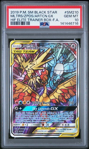 Pokemon - Hidden Fates ETB - Moltres, Zapdos, Articuno GX FA #SM210 - 2019 - PSA 10