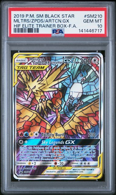 Pokemon - Hidden Fates ETB - Moltres, Zapdos, Articuno GX FA #SM210 - 2019 - PSA 10