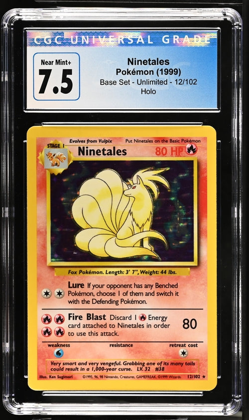 Pokemon - Base Set - Ninetales Holo #12 - CGC NM+ 7.5 - 1999
