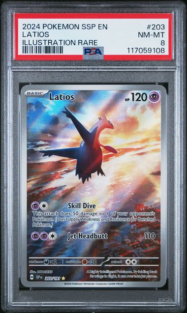 Pokemon - Surging Sparks - Latios Illustration Rare #203 - PSA NM-MT 8 - 2024